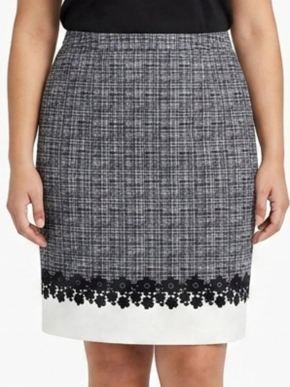Cleo Crosshatch and Floral Pattern Pencil Skirt- Sz. 14